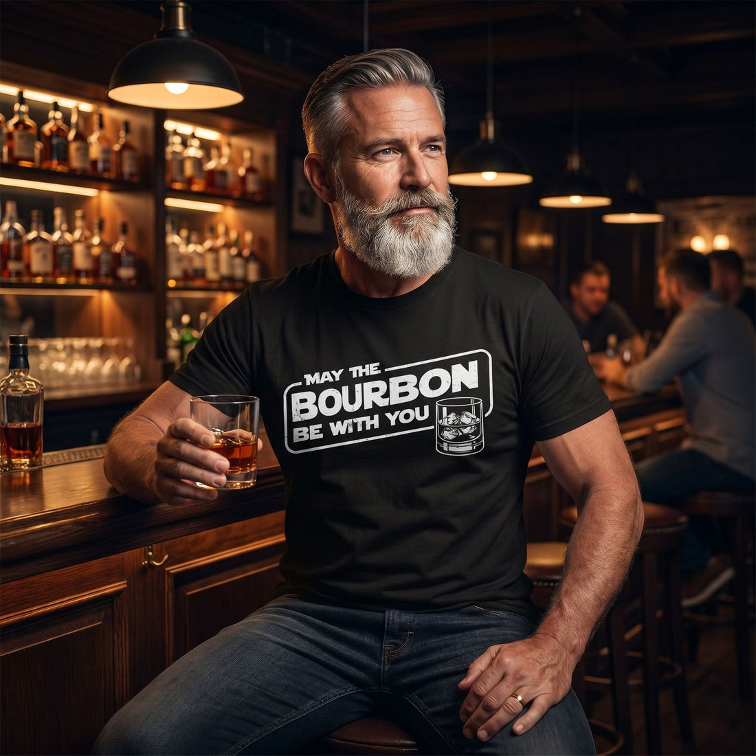 man wearing a boubon shirt