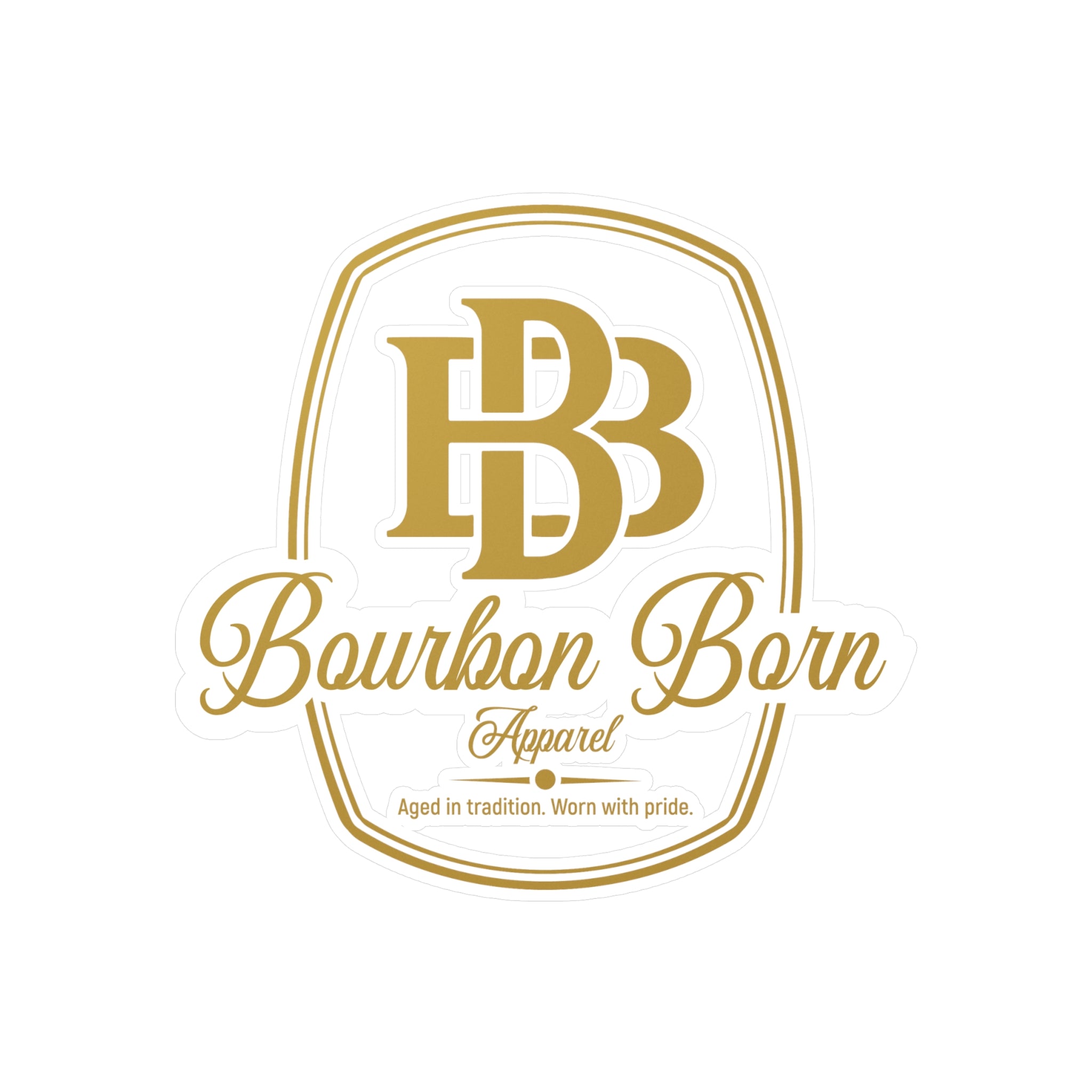 Bourbon Born Kiss-Cut Vinyl Decal — Retro Gold Bourbon Logo Sticker