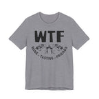 Gray t-shirt with 'WTF Wine Tasting Friends' text on a white background