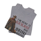 Gray t-shirt with a cowboy graphic and text on a white background