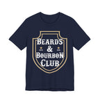 Black t-shirt with 'Beards & Bourbon Club' design on a white background