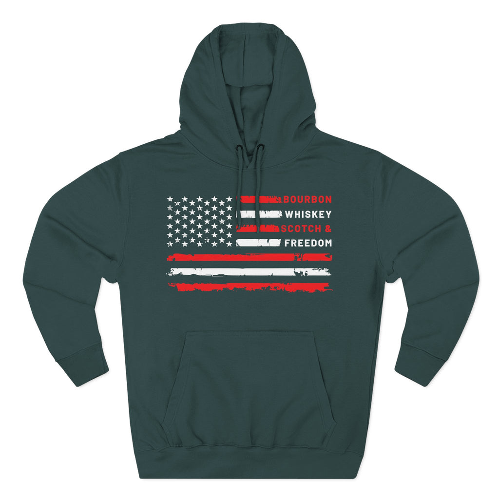 Bourbon, Whiskey, Scotch & Freedom American Flag Premium Hoodie