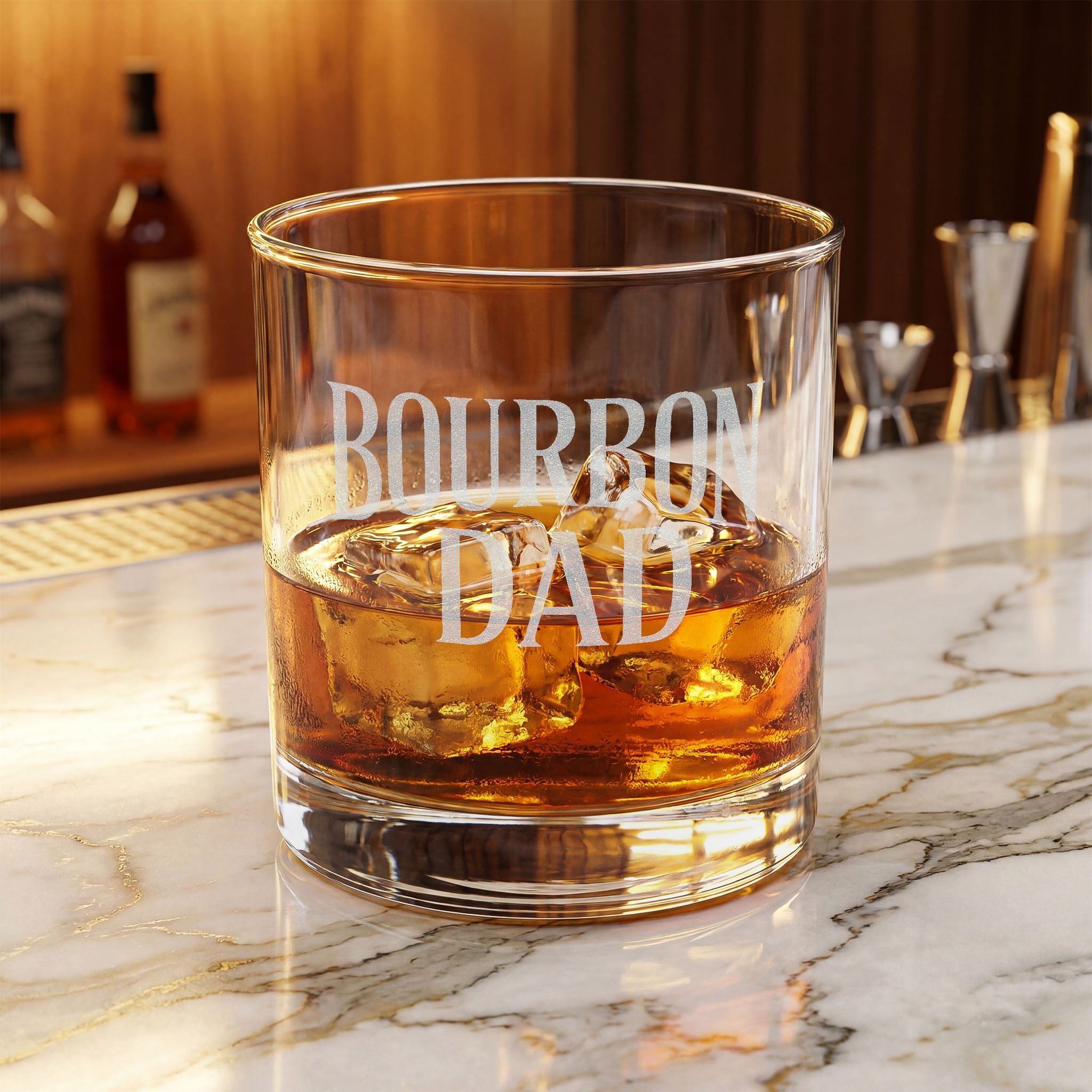 Bourbon Dad Engraved Whiskey Glass — 10.5 oz Personalized Rocks Glass