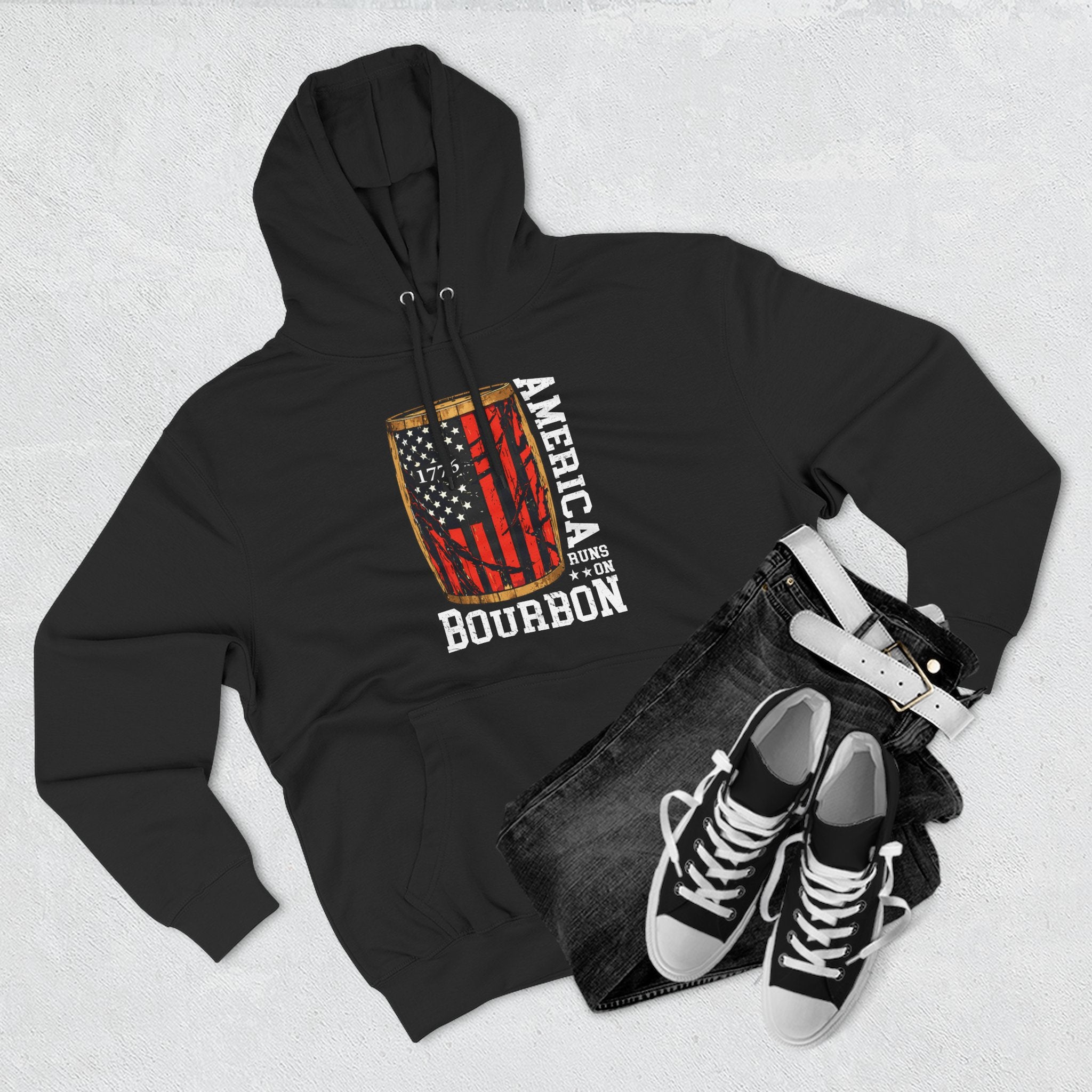 America Runs On Bourbon  1776 Premium Hoodie