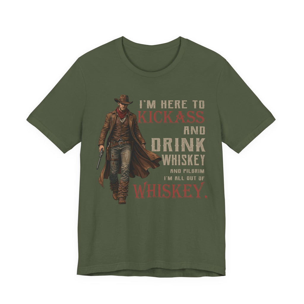 Green t-shirt with a graphic of a cowboy and text on a white background