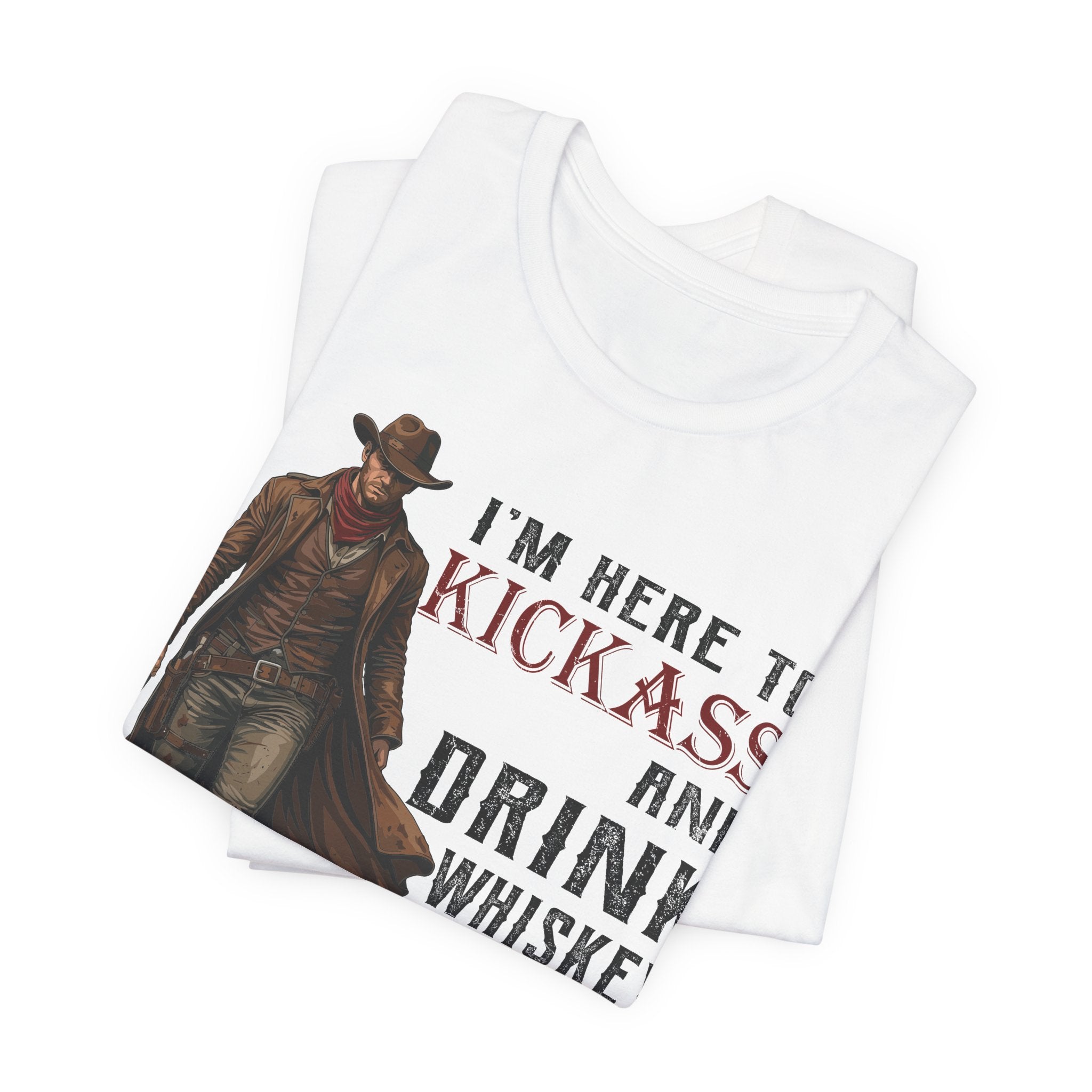 White tank top with a cowboy graphic and text on a white background