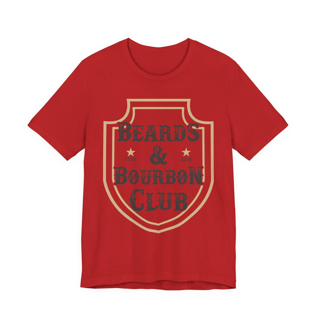 Red t-shirt with black text on a white background