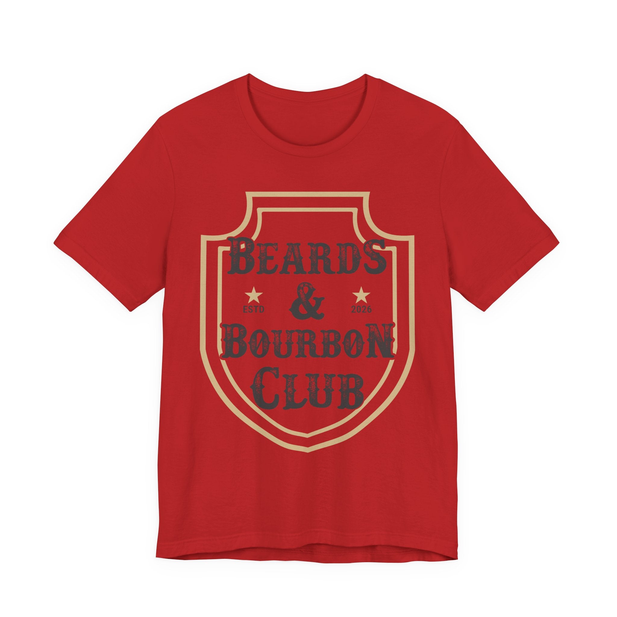Red t-shirt with black text on a white background