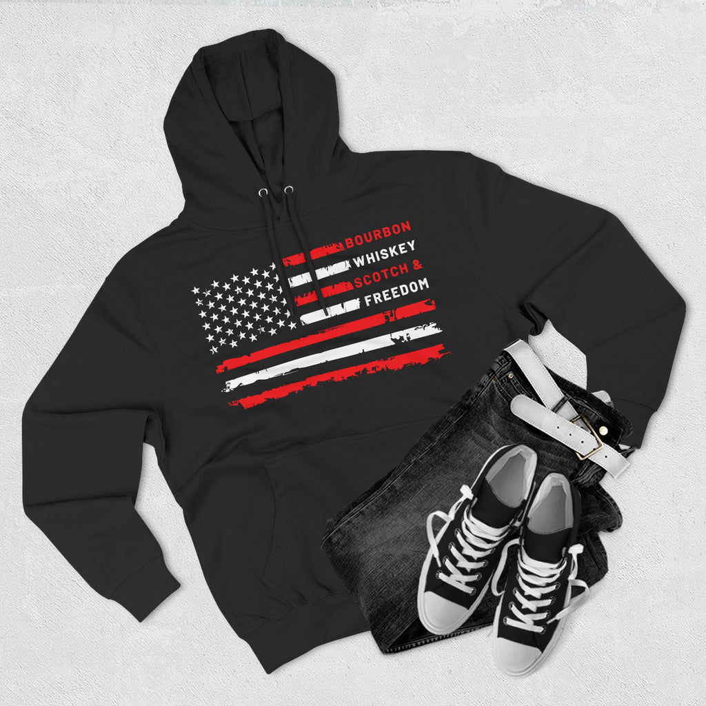 Bourbon, Whiskey, Scotch & Freedom American Flag Premium Hoodie