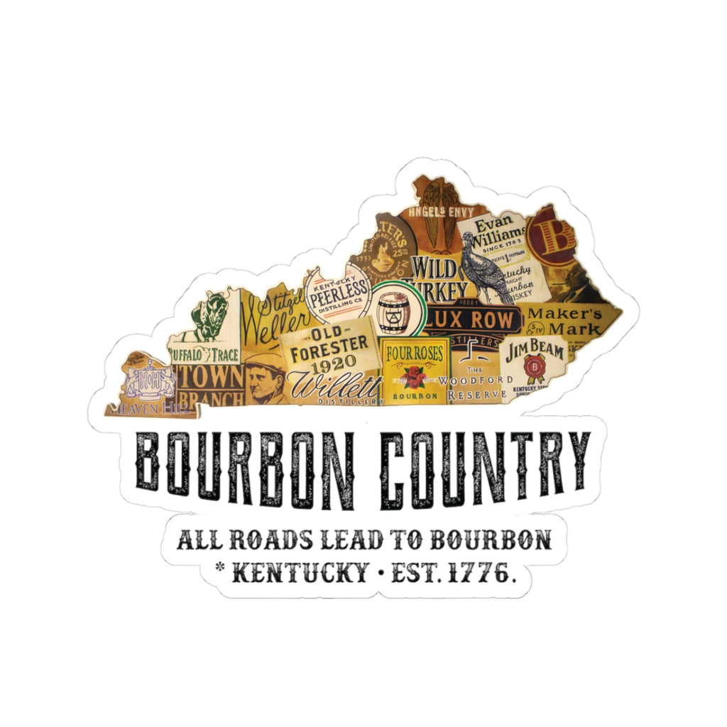 Bourbon Country Sticker — 'All Roads Lead to Bourbon' Kentucky Kiss-Cut Decal