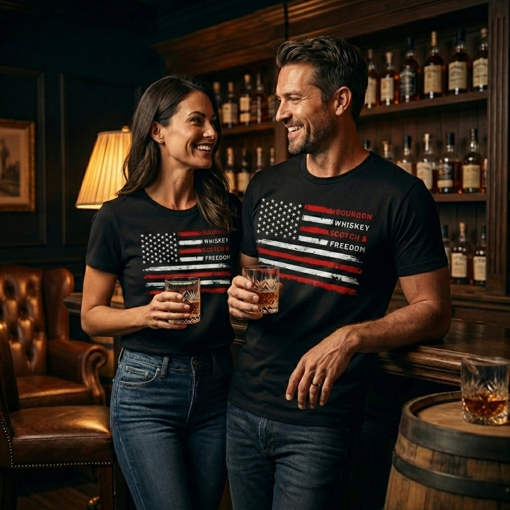 Bourbon, Whiskey, Scotch & Freedom Premium CrewneckTee