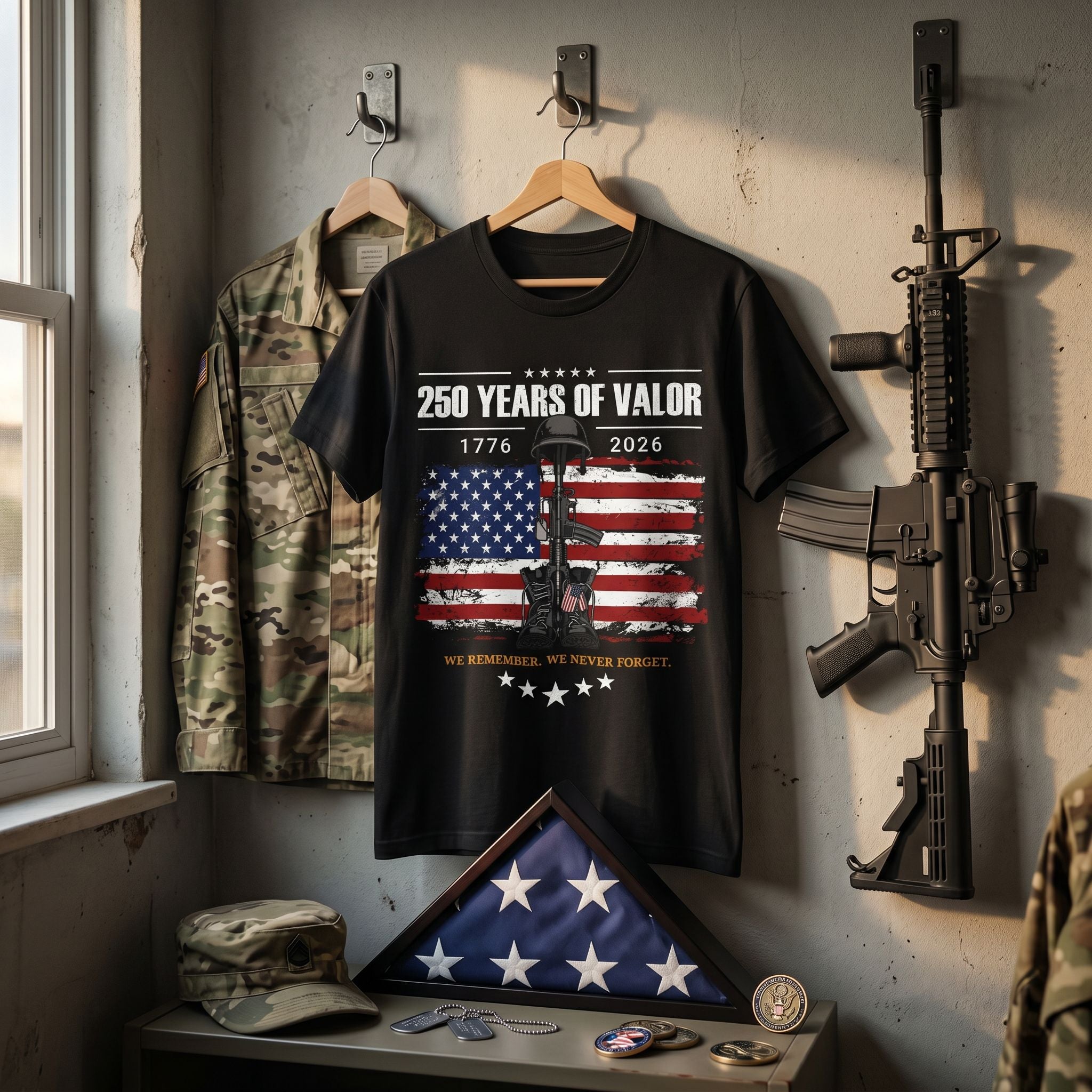 250 Years of Valor – We Remember. We Never Forget. Tee