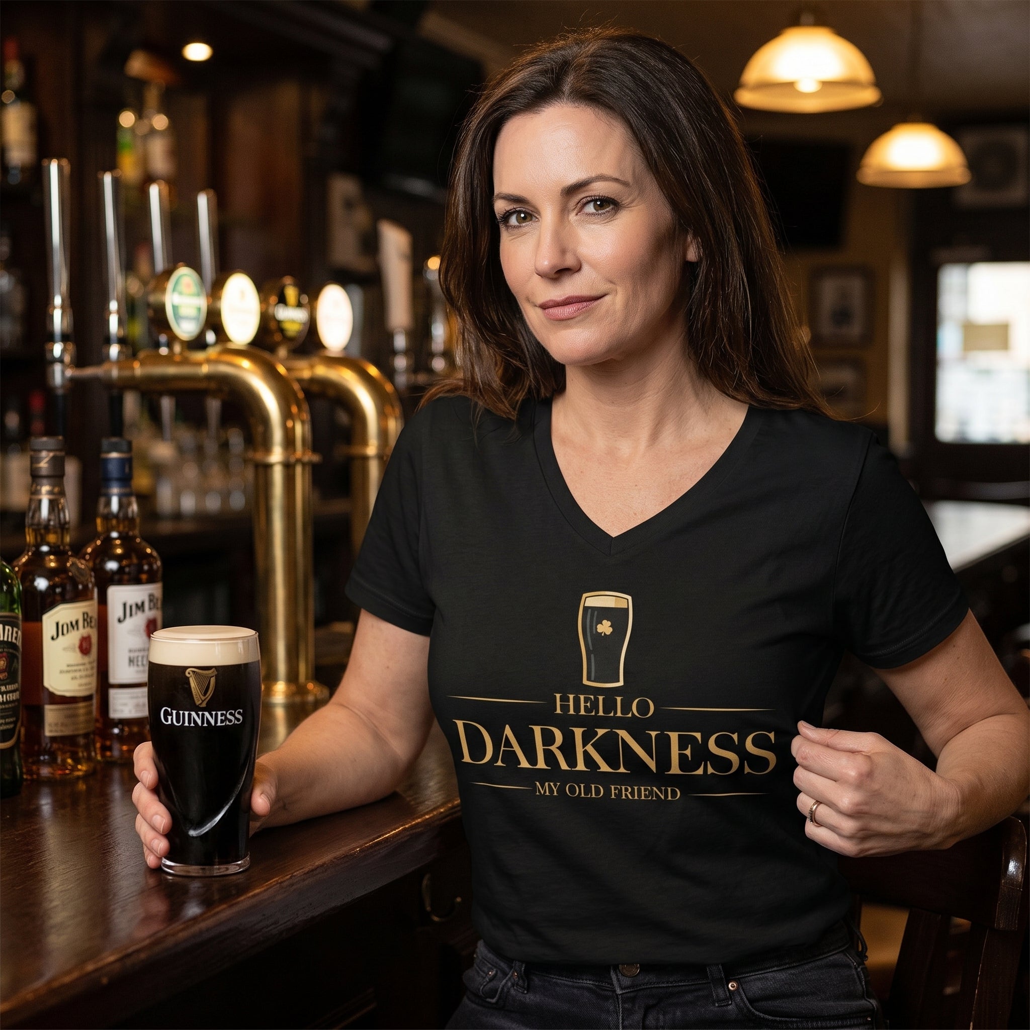 Hello Darkness V-Neck Gold Premium Tee Shirt