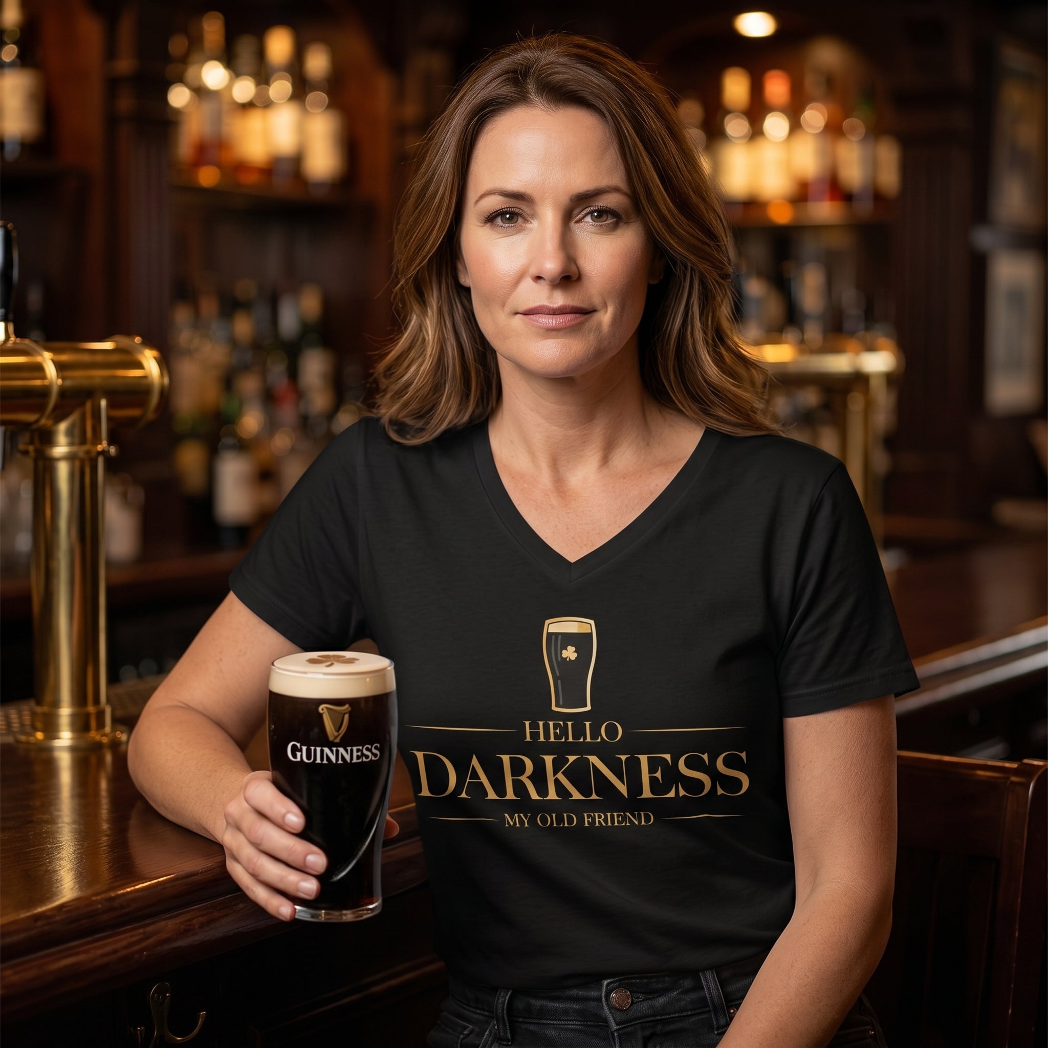 Hello Darkness V-Neck Gold Premium Tee Shirt