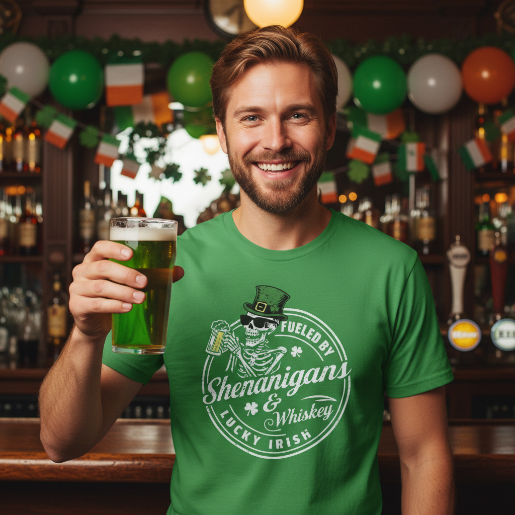 Fueled by Shenanigans & Whiskey" Premium Tee Shirt
