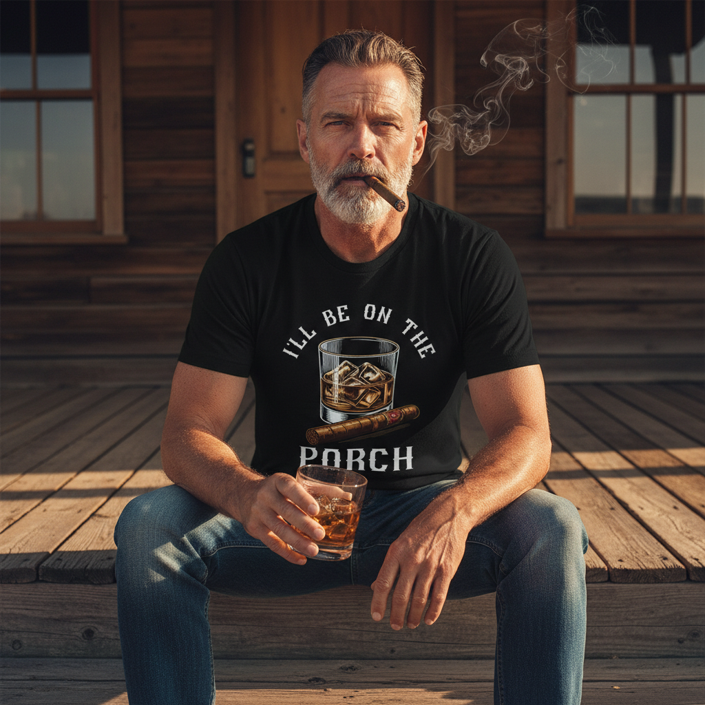 I'll Be on The Porch Bourbon & Cigar Premium CrewneckTee